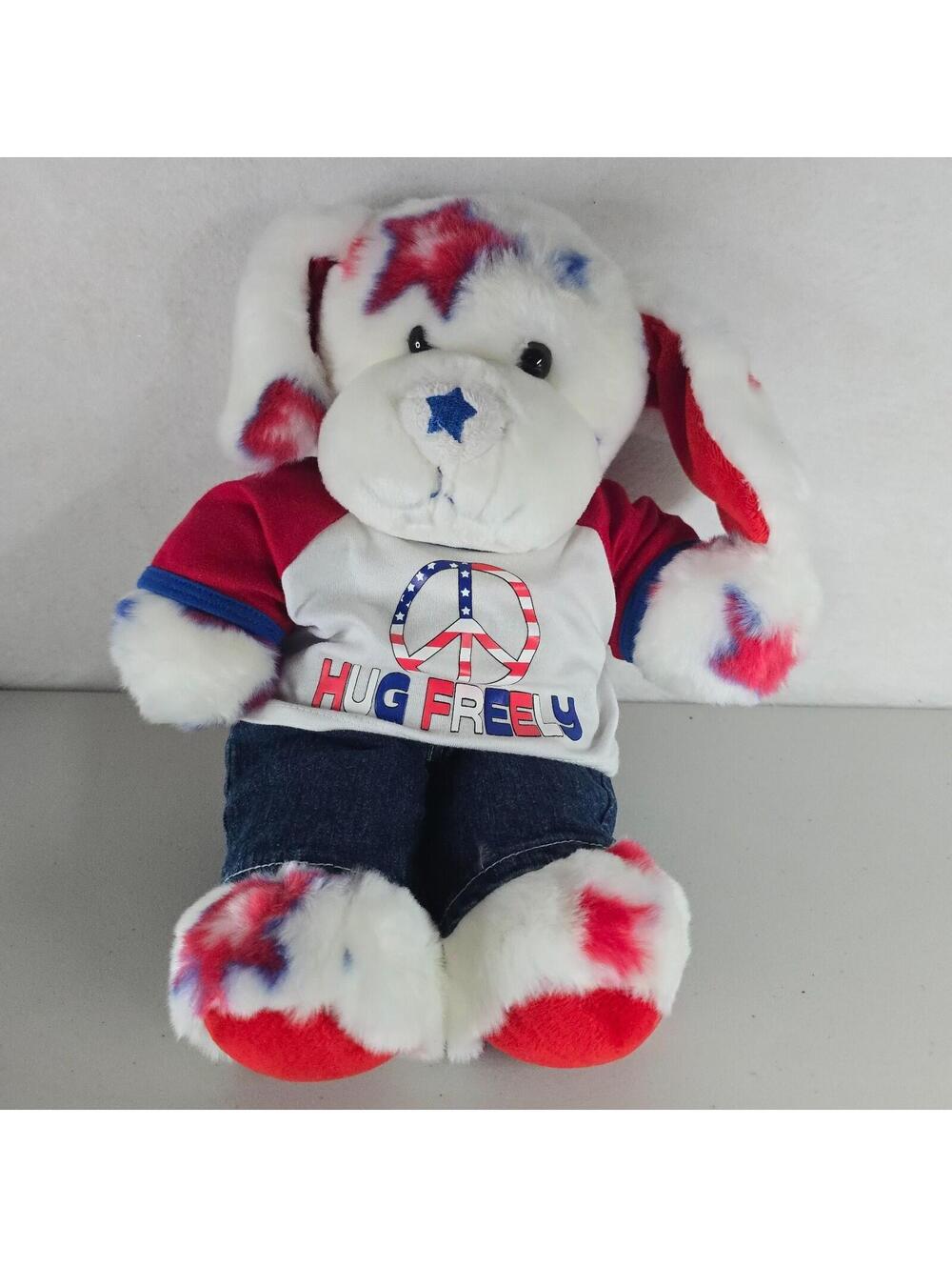 Build A Bear Patriotic Red White Blue Star Freedom Puppy Dog Blue Star Nosed Toy
